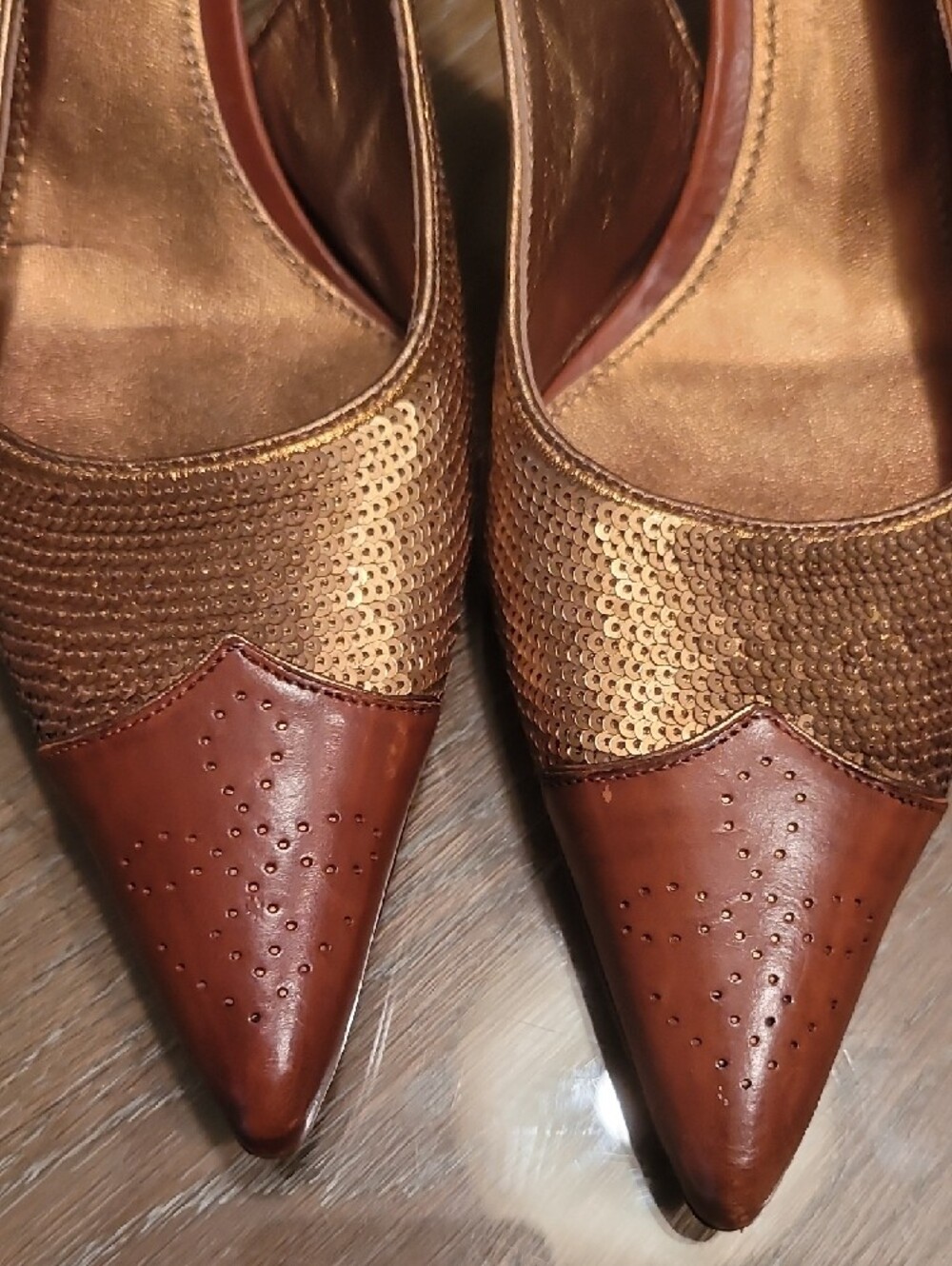 Prada Metallic Bronze Pointed Kitten Heel Slingback Heels - Picture 7 of 10